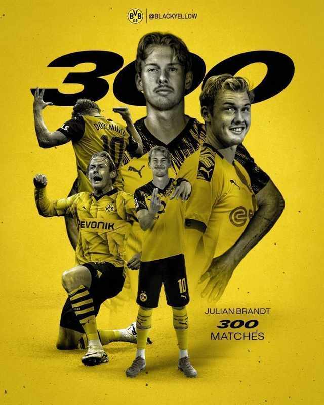  多特蒙德核心里程碑达成；布兰特完成300场出战，成为队史第20位。 体育新闻